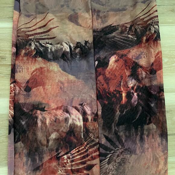 All Saints Tia Colca Mesh Western Horses Canyon Printed Midi Dress 4 - Picture 3 of 11